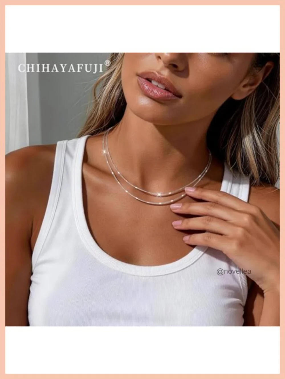 Layered Dainty Double Chain Necklace 14K Gold Plated Waterproof Adjustable